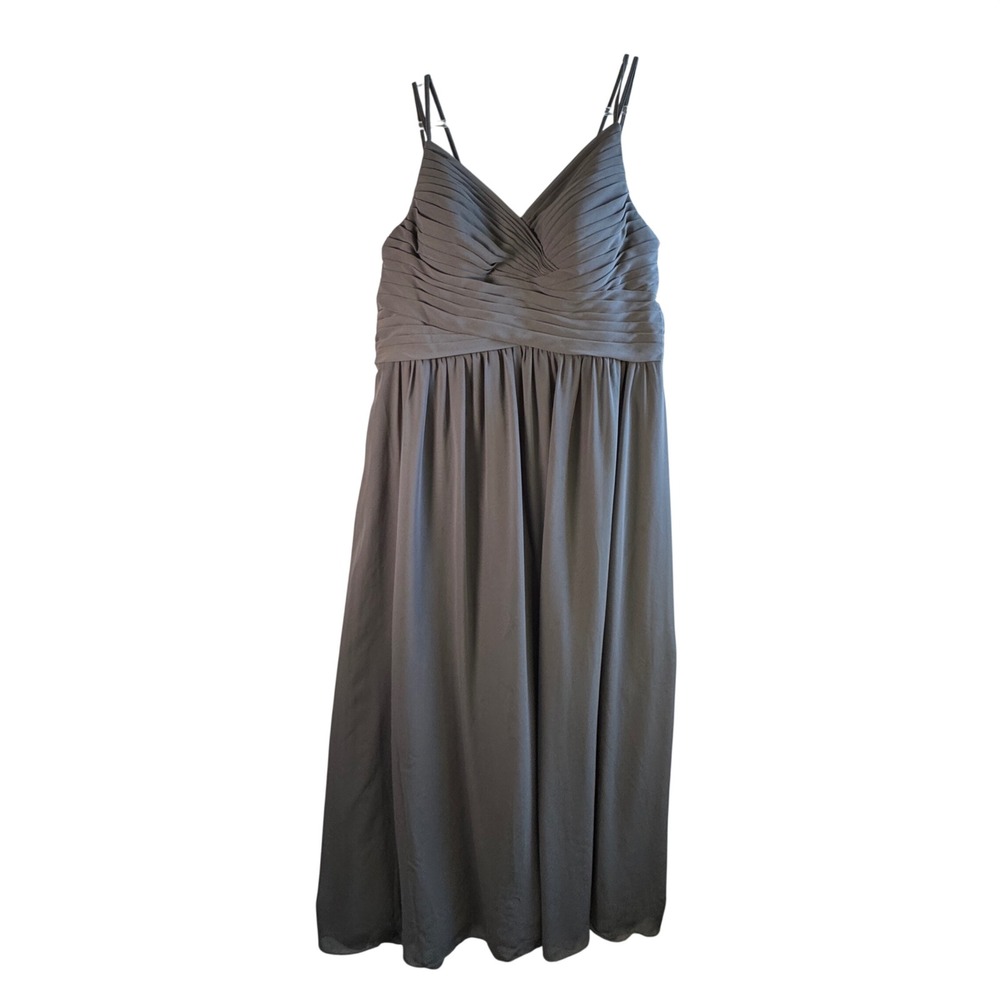 Azazie‎ Bridesmaid Dress Steel Grey Chiffon Lace Maxi Gown Formal Sz A14 Wedding